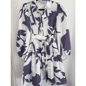 YH & CO Freeda Dress White Purple Bohemian Cottagecore Preppy Picnic NWT Sz 8/S